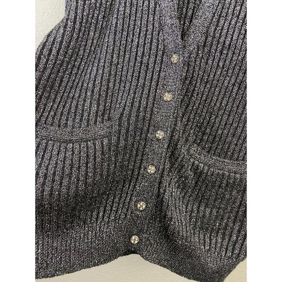 Vtg ADRIENNE VITTADINI LAMBSWOOL Sweater CARDIGAN WOMENS sz MEDIUM GRAY metallic - Picture 5 of 11